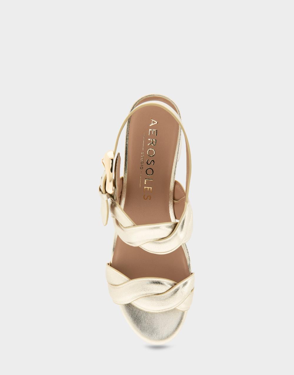 Aerosoles Comfortable Women's Platform Sandals In Soft Gold Leather