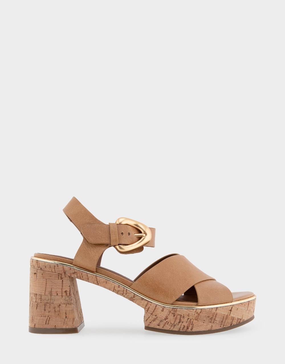 aerosoles Comfortable Women's Platform Sandals in Tan Burnished Leather