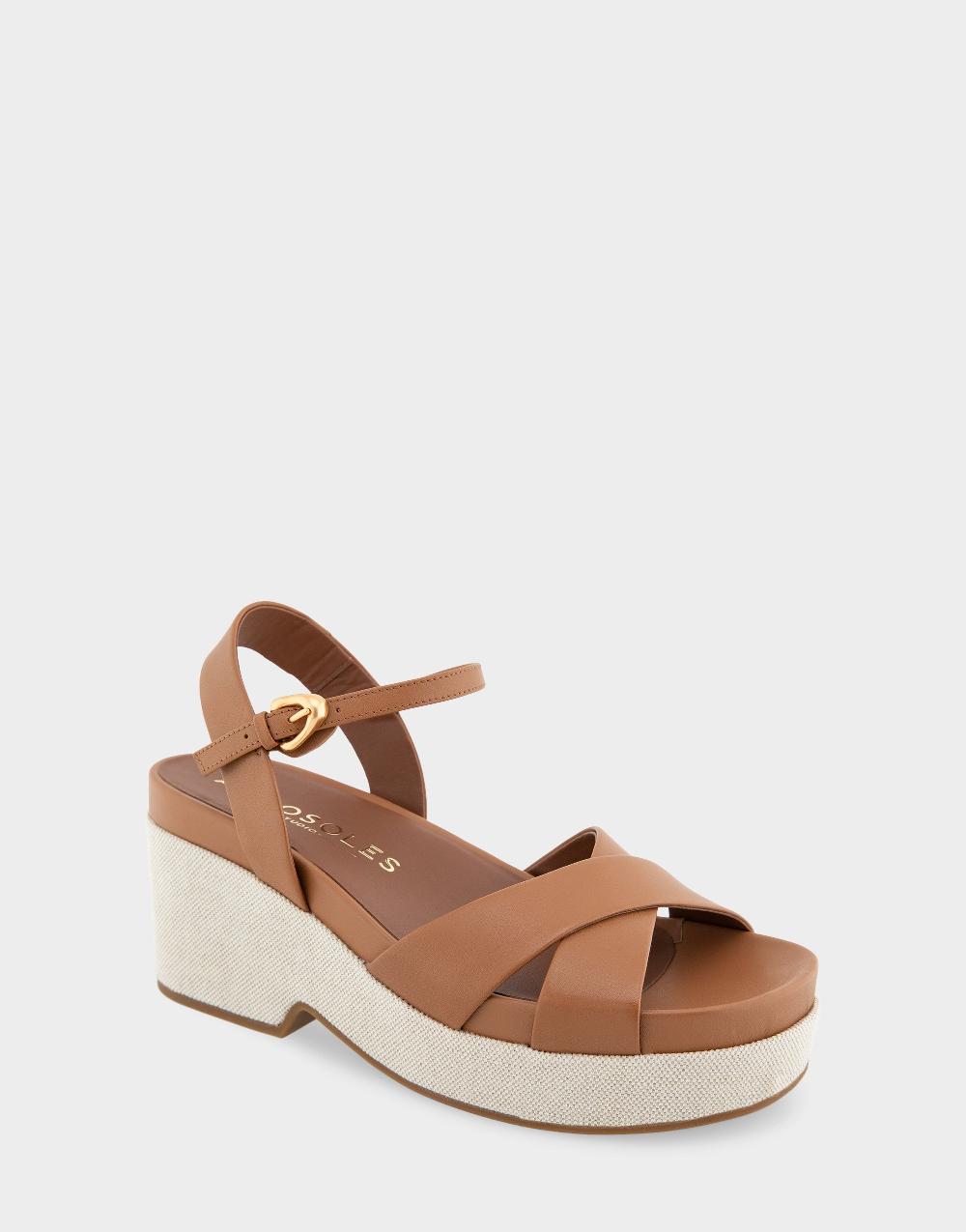 Aerosoles Comfortable Women's Platform Sandals In Tan Leather