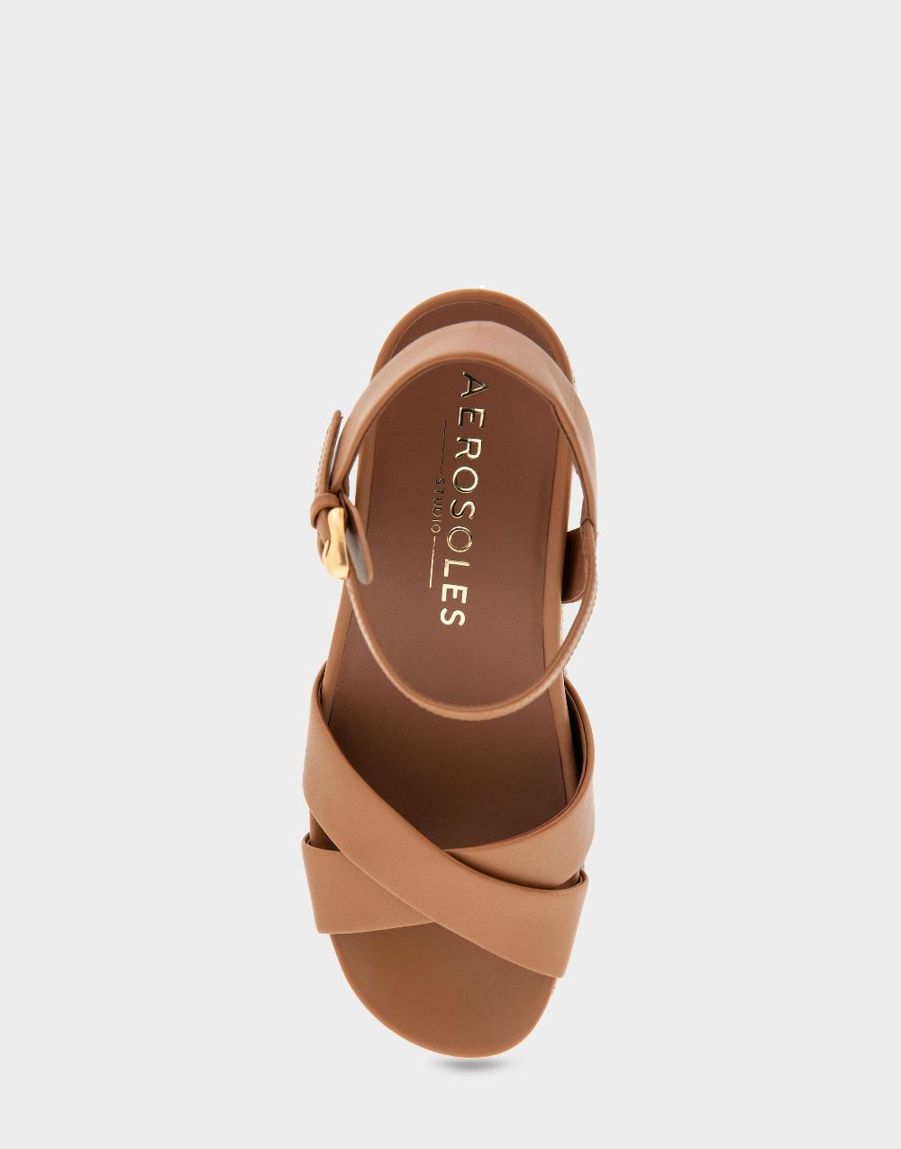 Aerosoles Comfortable Women's Platform Sandals In Tan Leather