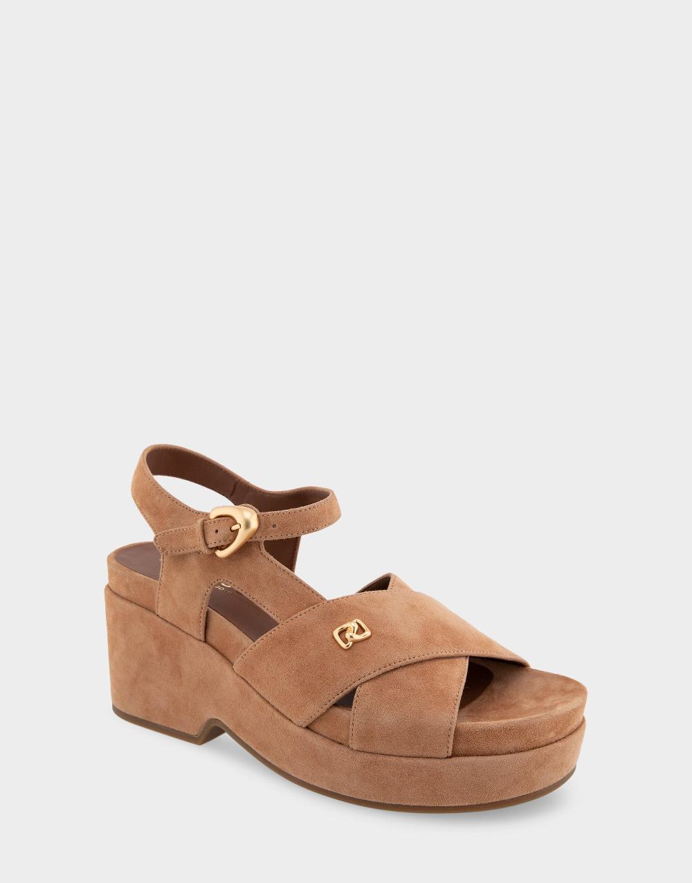 Aerosoles Comfortable Women's Platform Sandals In Tan Suede