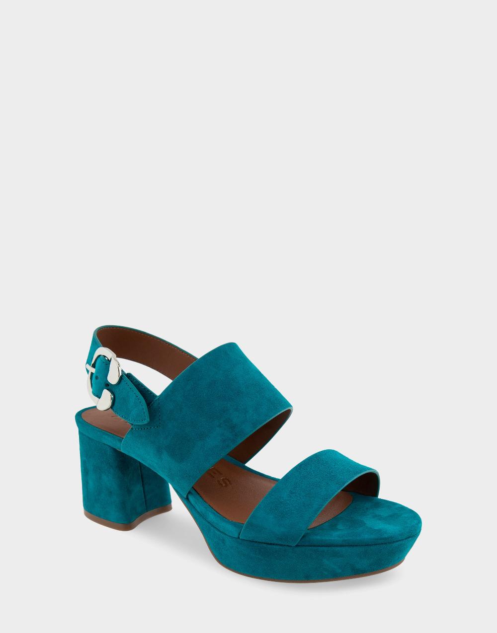 Aerosoles Comfortable Women's Platform Sandals In Teal Suede