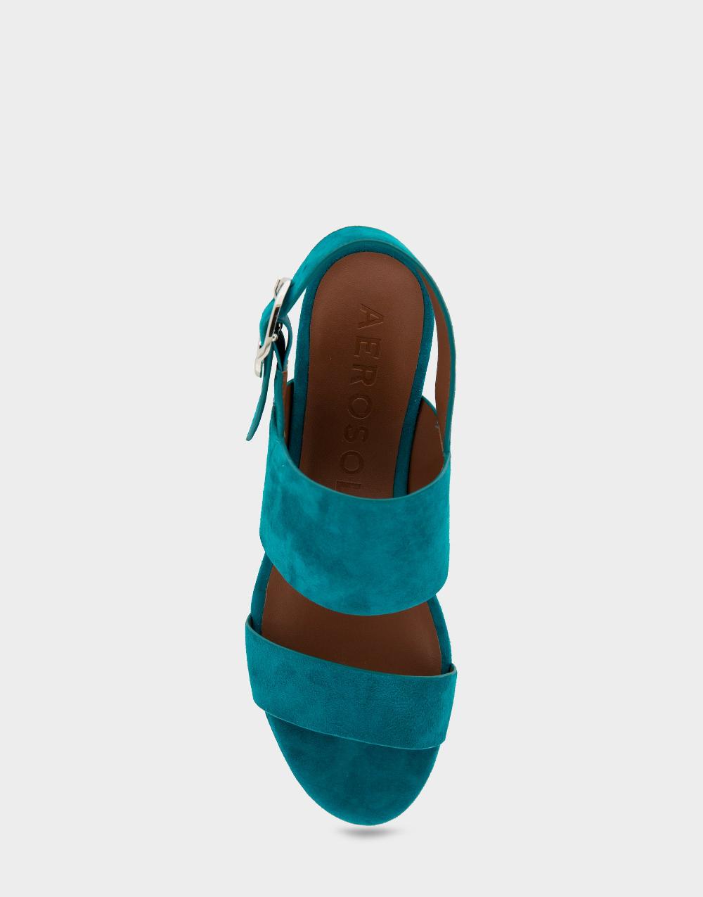 Aerosoles Comfortable Women's Platform Sandals In Teal Suede