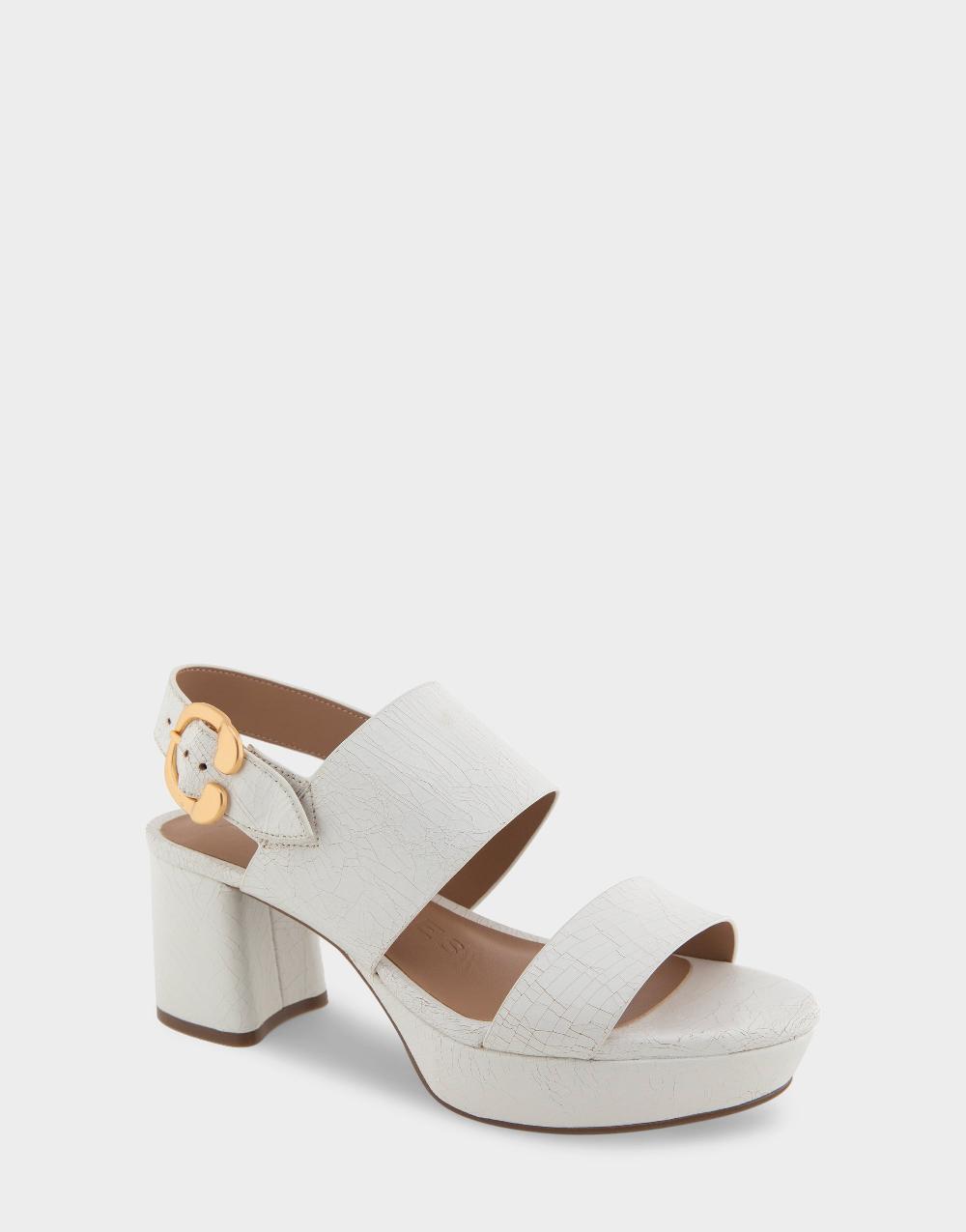 Aerosoles Comfortable Women's Platform Sandals In White Crackled Leather