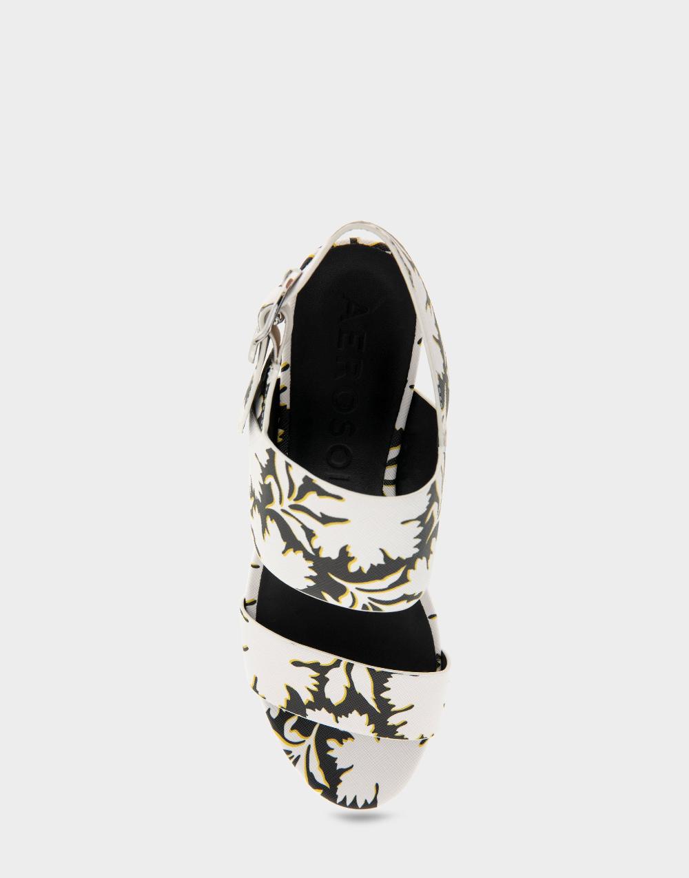 Aerosoles Comfortable Women's Platform Sandals In White Floral Faux Leather