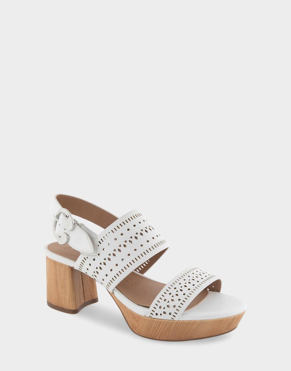 Aerosoles Comfortable Women's Platform Sandals In White Perf Faux Leather Faux Leather