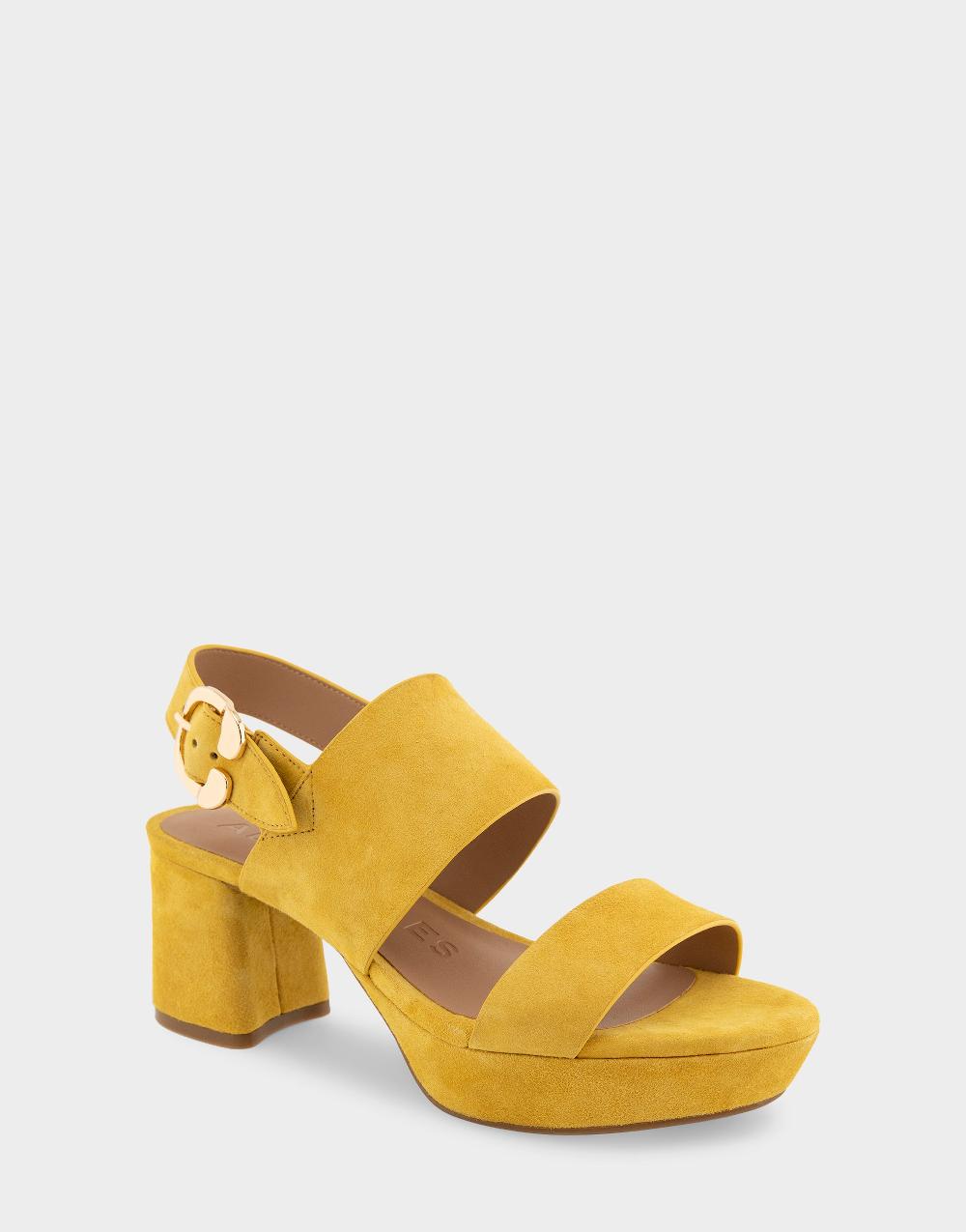 Aerosoles Comfortable Women's Platform Sandals In Yellow Freesia Suede