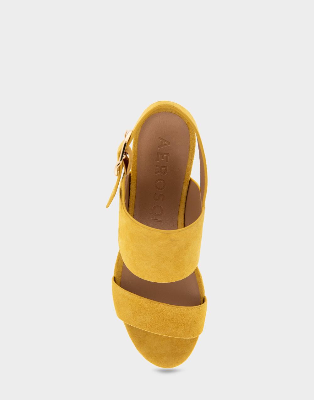 Aerosoles Comfortable Women's Platform Sandals In Yellow Freesia Suede