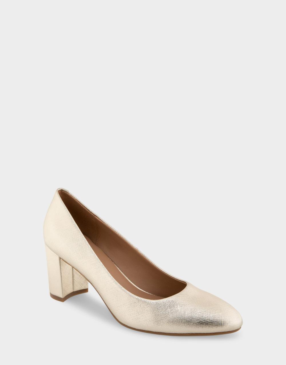 Aerosoles Comfortable Women's Pumps In Gold Metallic Textured Faux Leather