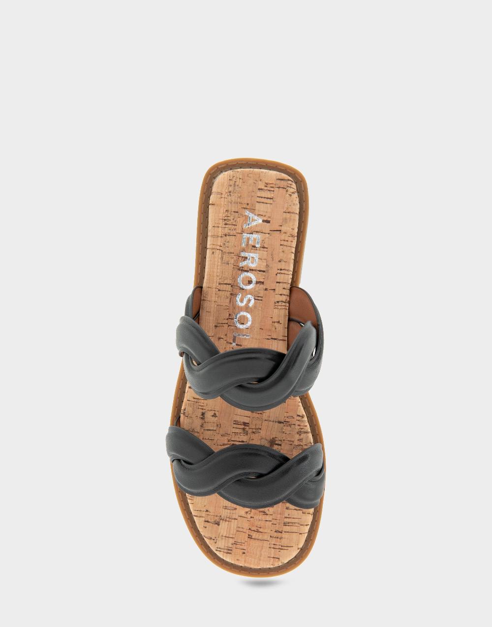 Aerosoles Comfortable Women's Slide Sandals In Black Faux Leather Faux Leather