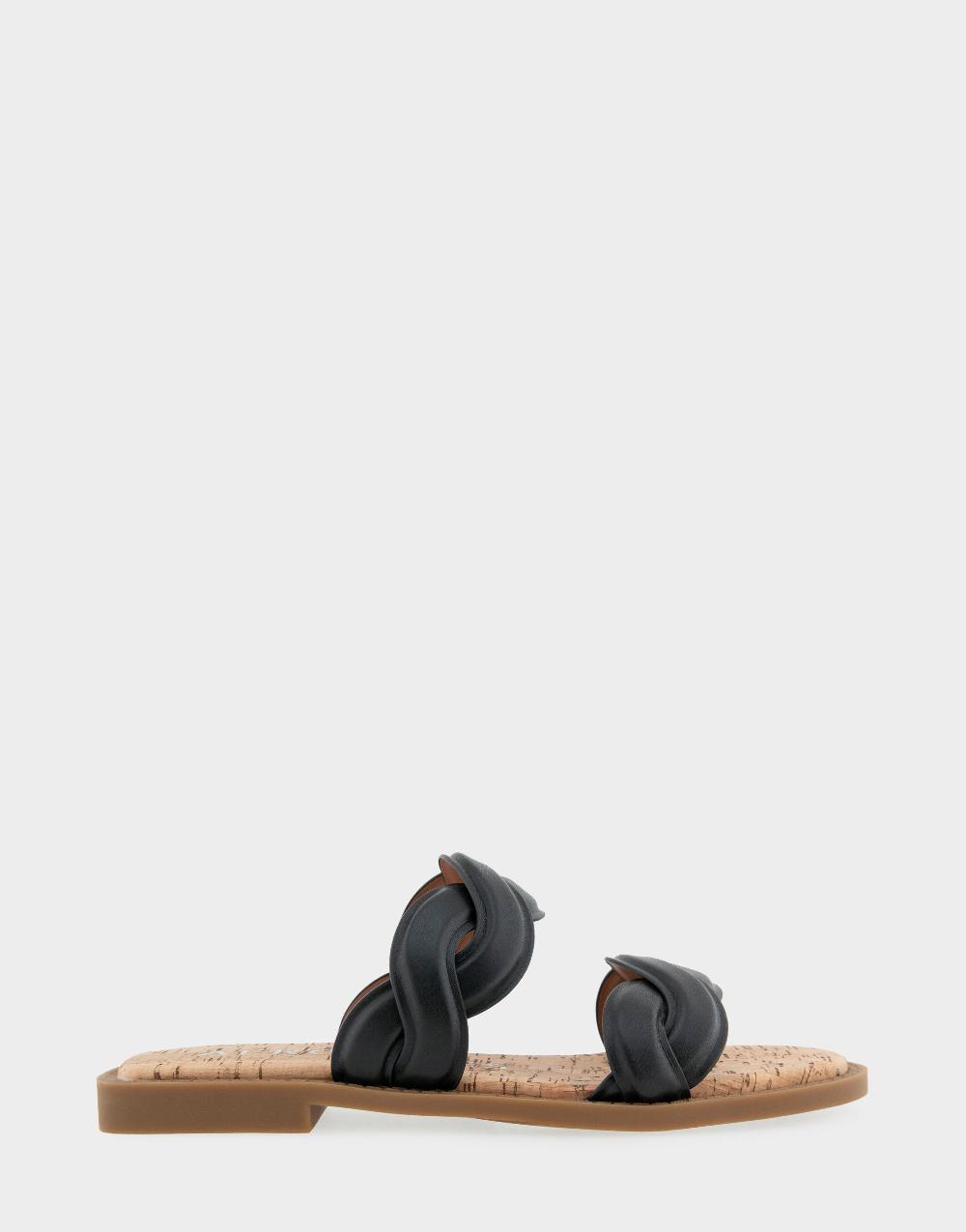 aerosoles Comfortable Women's Slide Sandals in Black Faux Leather Faux Leather