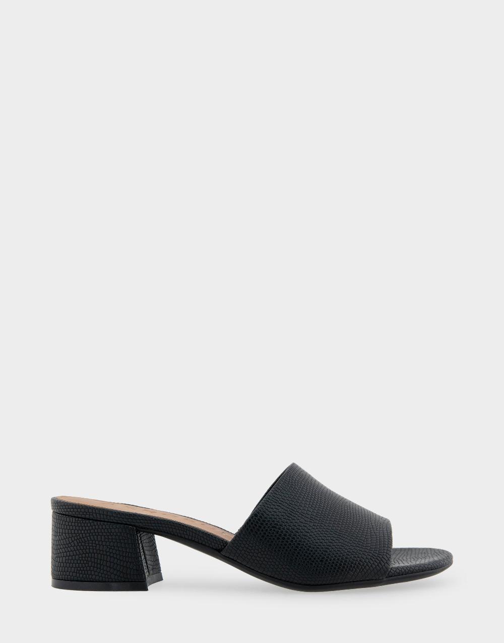 aerosoles Comfortable Women's Slide Sandals in Black Lizard Embossed Faux Leather