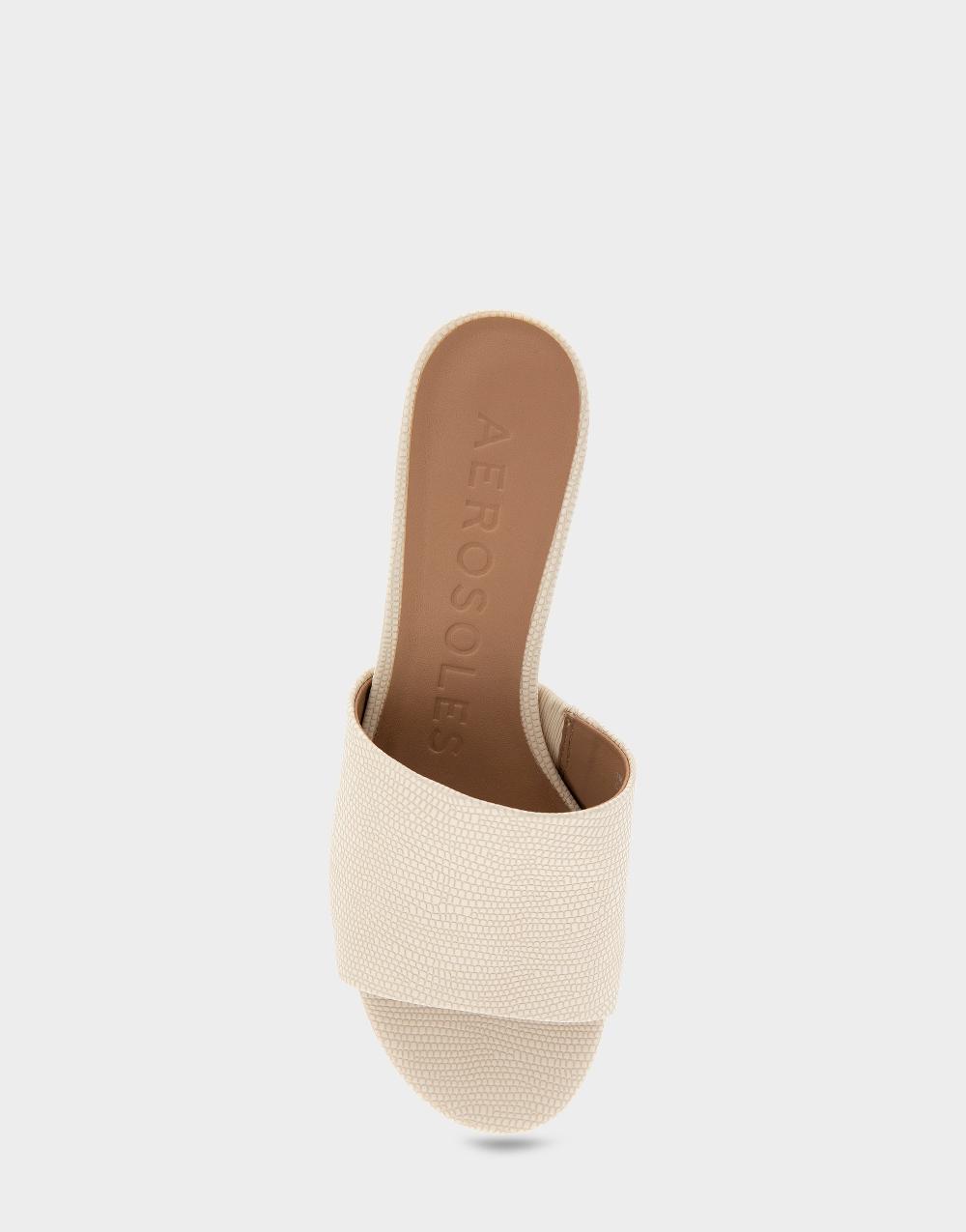 Aerosoles Comfortable Women's Slide Sandals In Eggnog Lizard Embossed Faux Leather