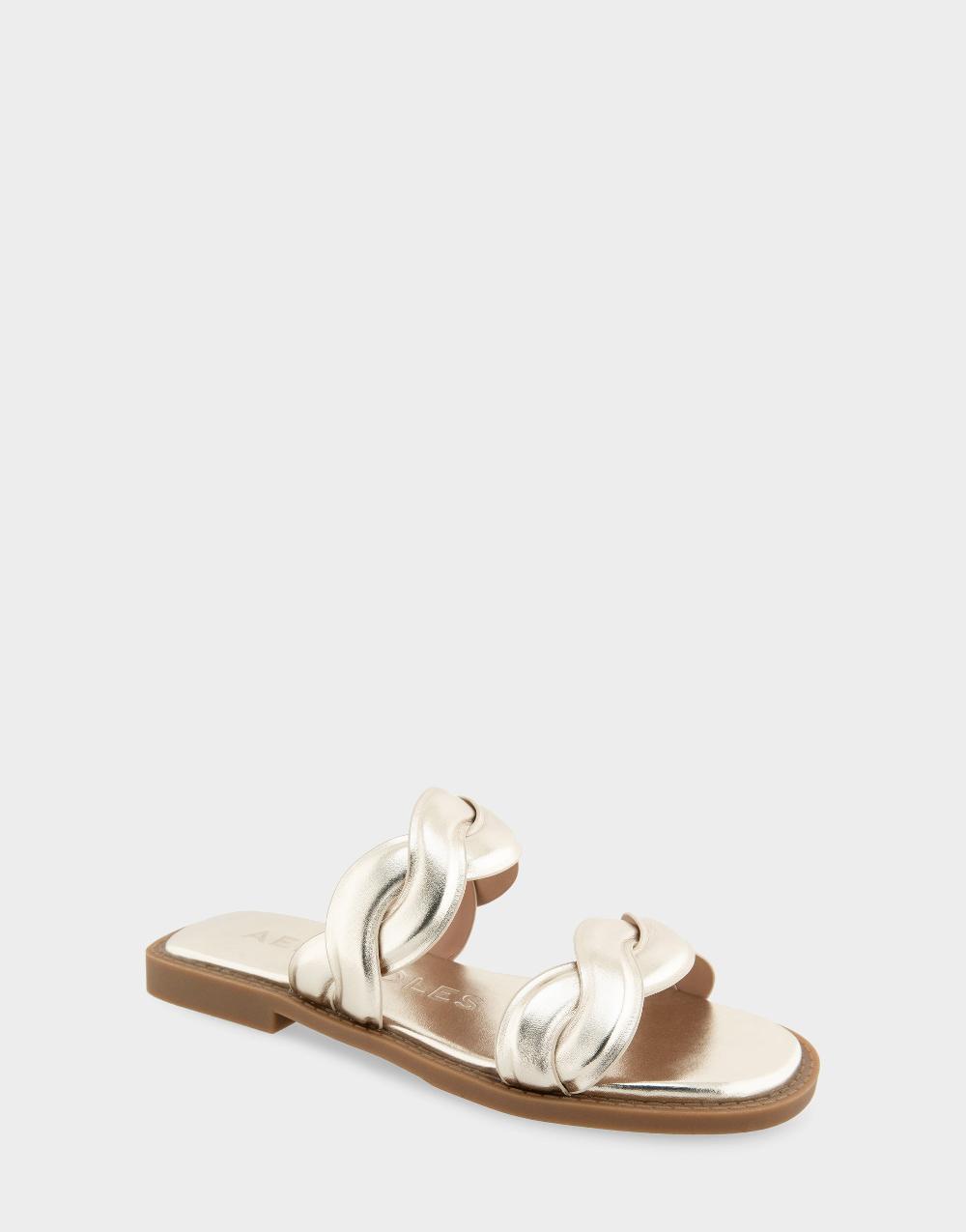 Aerosoles Comfortable Women's Slide Sandals In Gold Metallic Faux Leather Faux Leather