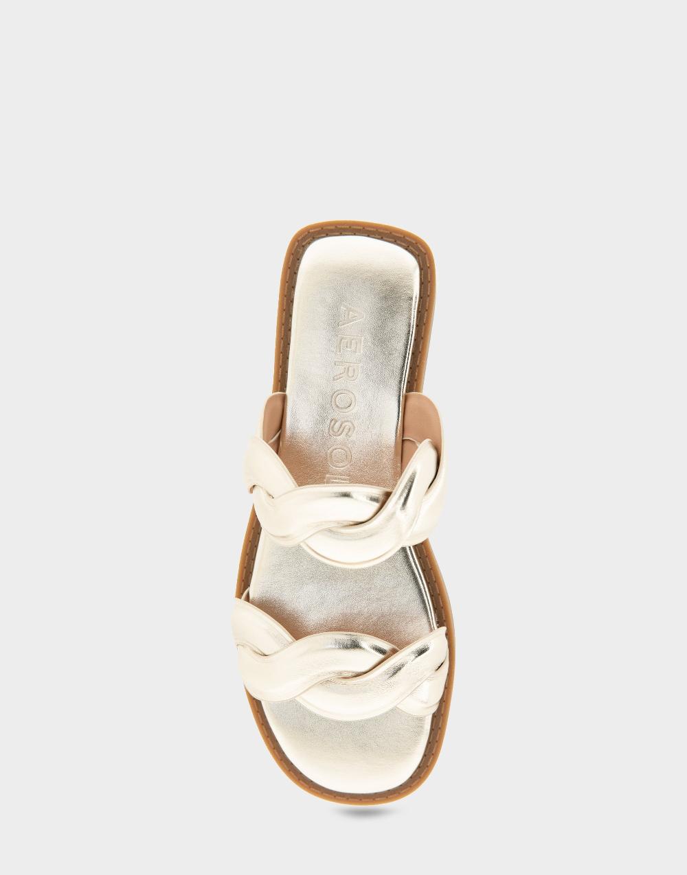 Aerosoles Comfortable Women's Slide Sandals In Gold Metallic Faux Leather Faux Leather