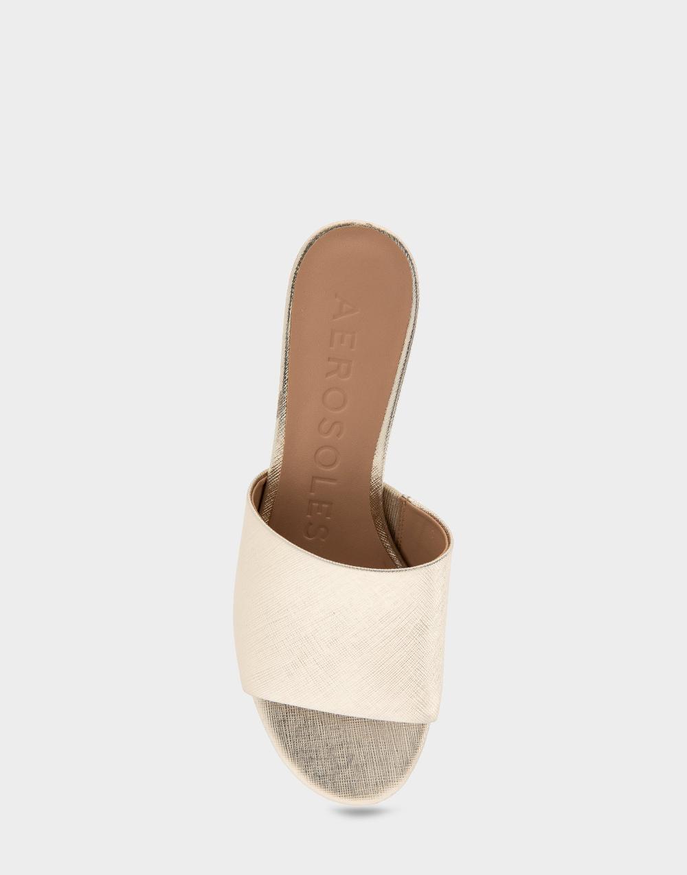 Aerosoles Comfortable Women's Slide Sandals In Gold Metallic Textured Faux Leather