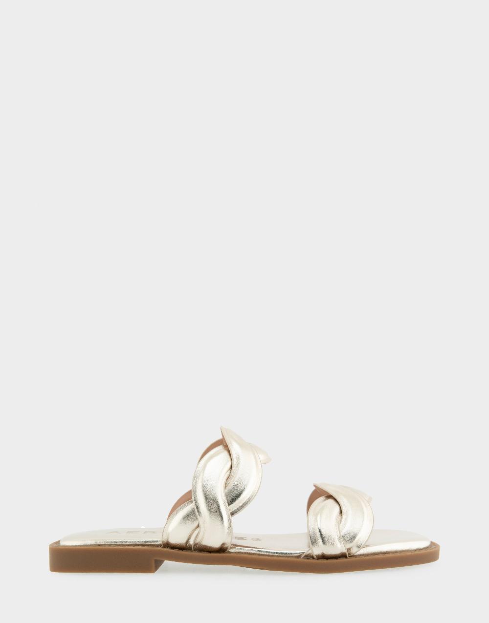 aerosoles Comfortable Women's Slide Sandals in Gold Metallic Faux Leather Faux Leather