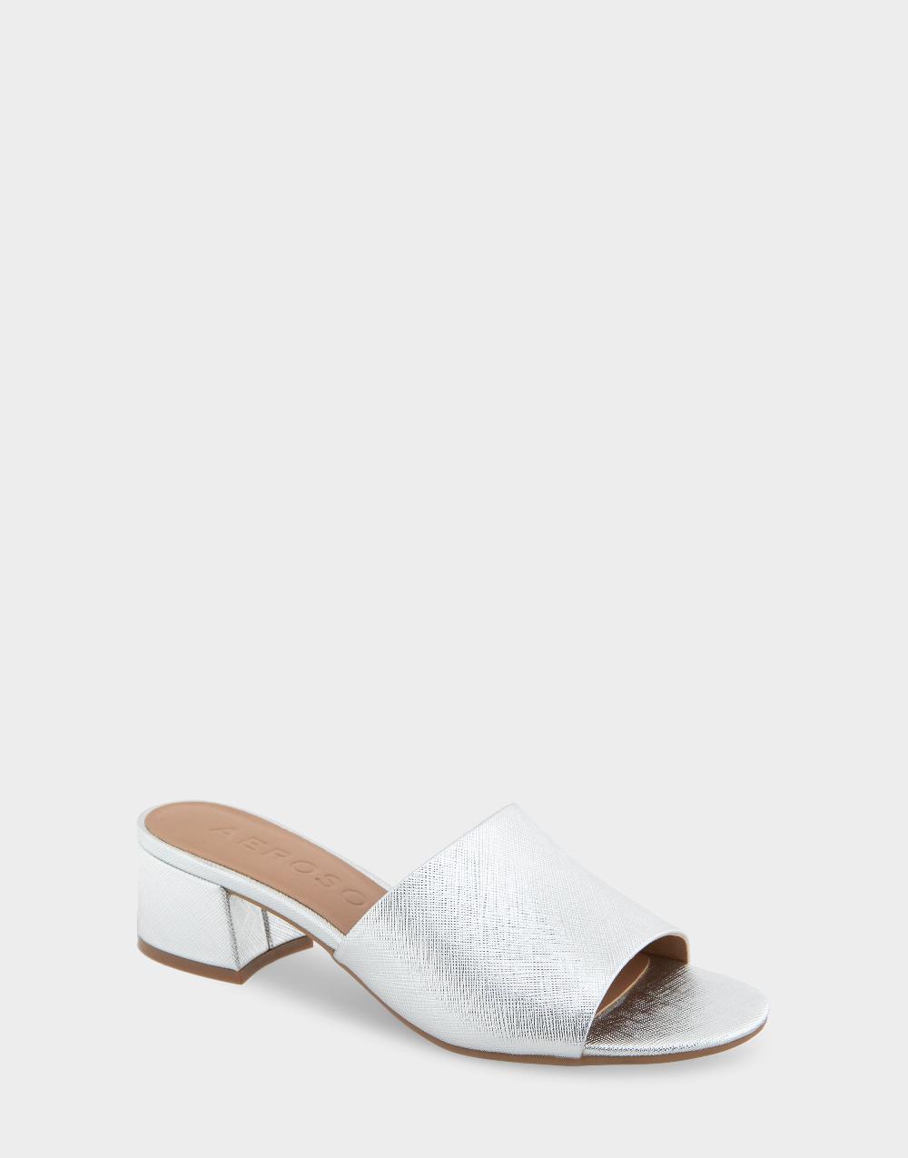 Aerosoles Comfortable Women's Slide Sandals In Silver Metallic Textured Faux Leather