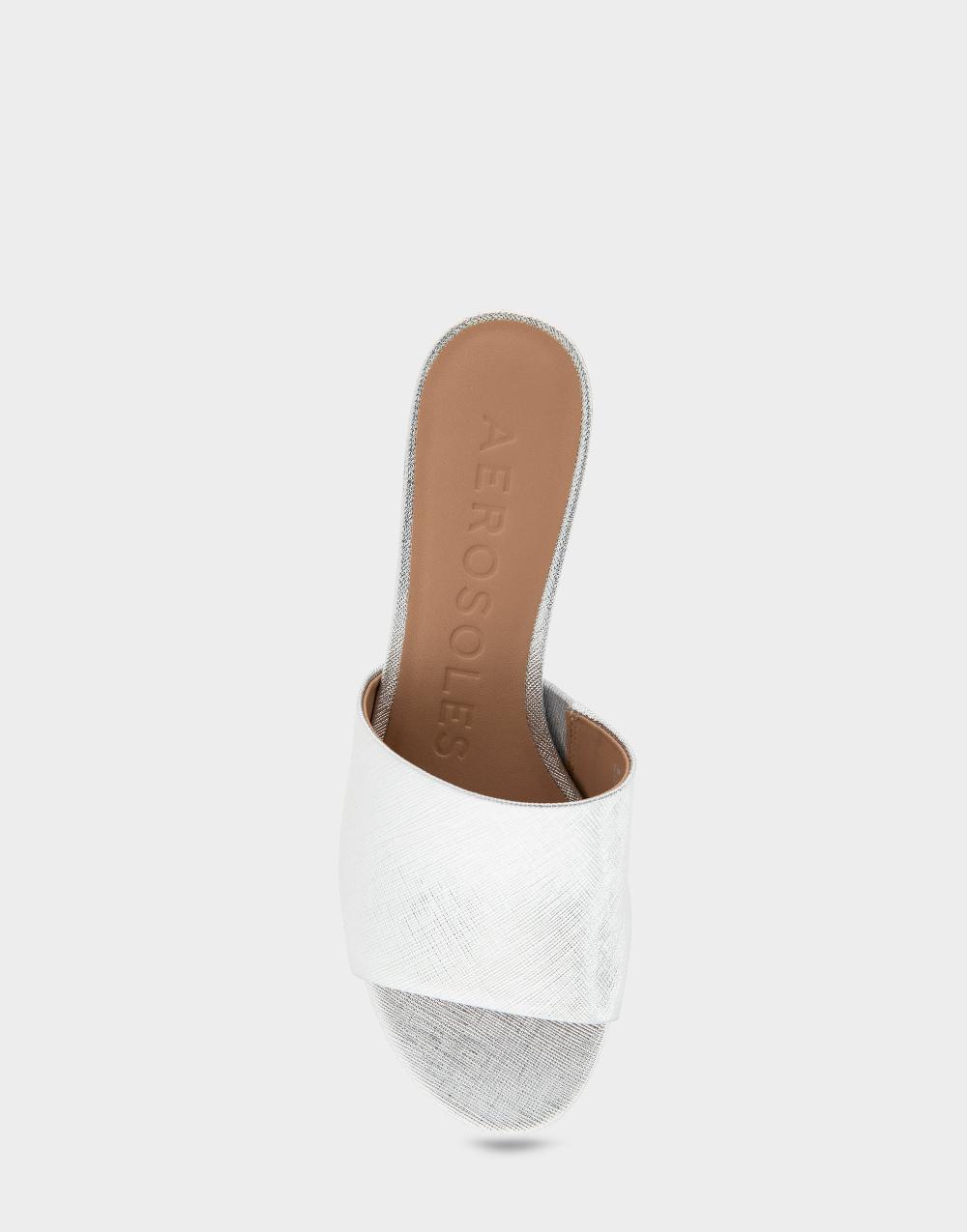 Aerosoles Comfortable Women's Slide Sandals In Silver Metallic Textured Faux Leather