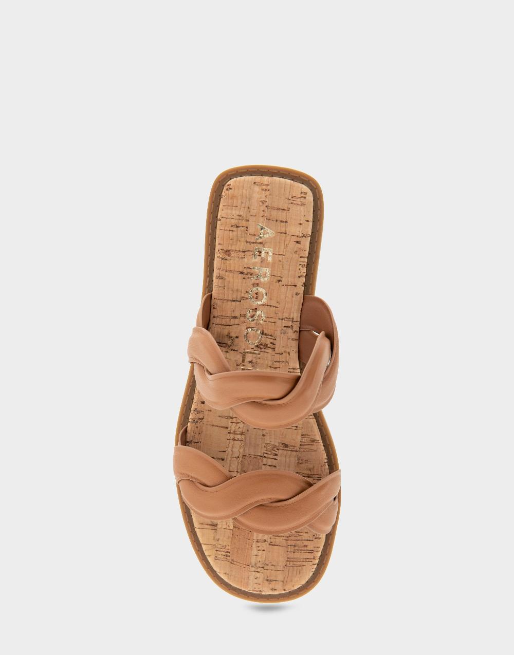 Aerosoles Comfortable Women's Slide Sandals In Tan Faux Leather Faux Leather