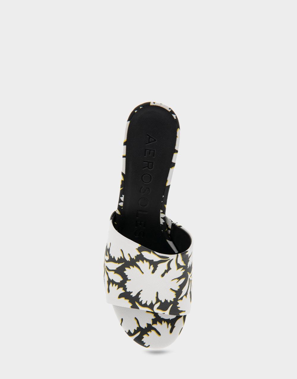 Aerosoles Comfortable Women's Slide Sandals In White/black Printed Floral Faux Leather