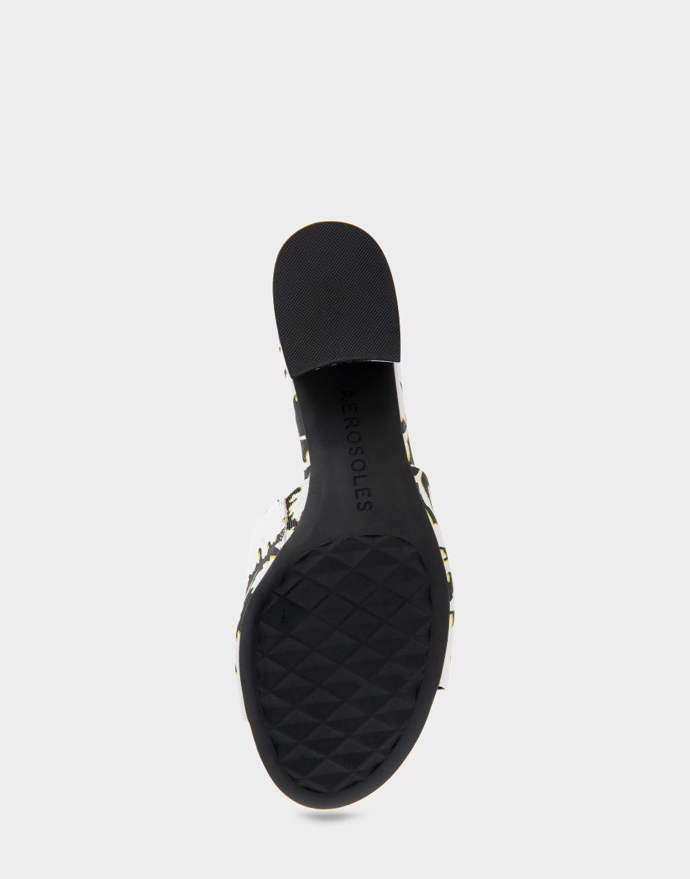 Aerosoles Comfortable Women's Slide Sandals In White/black Printed Floral Faux Leather