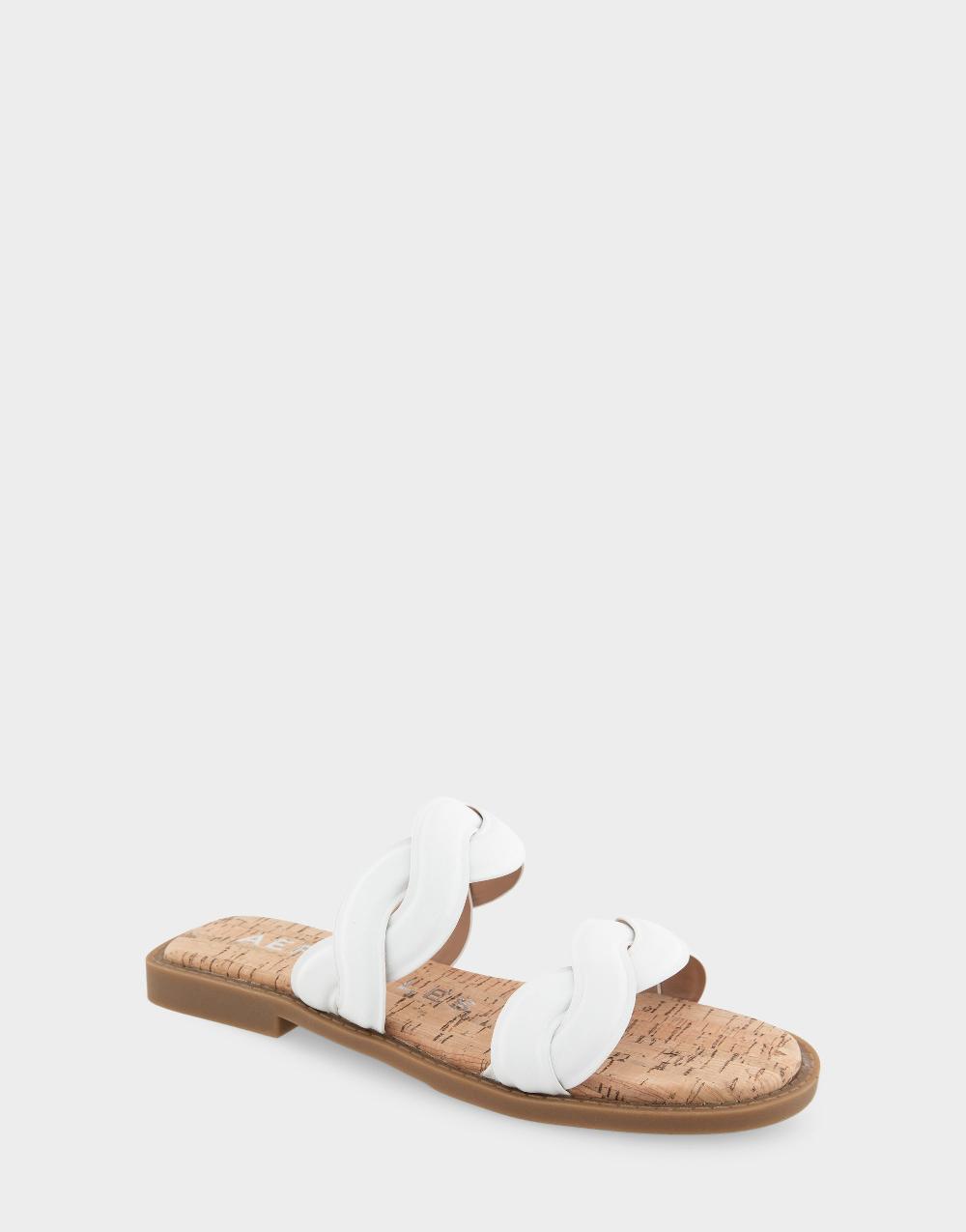 Aerosoles Comfortable Women's Slide Sandals In White Faux Leather Faux Leather