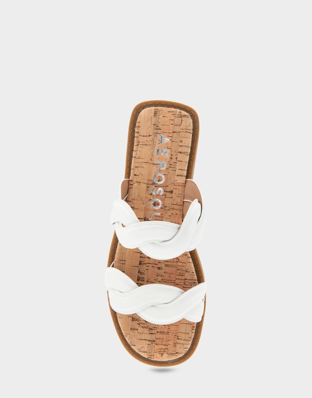 Aerosoles Comfortable Women's Slide Sandals In White Faux Leather Faux Leather