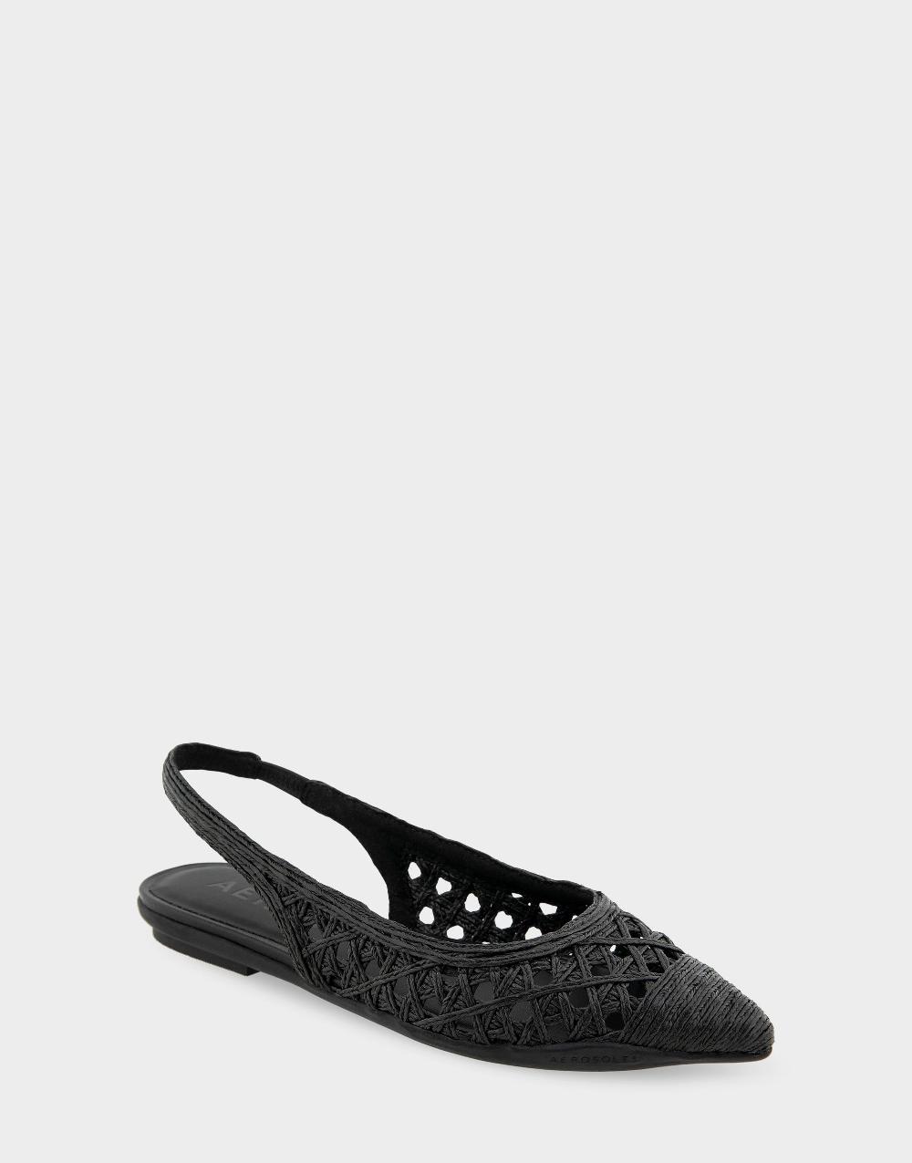 Aerosoles Comfortable Women's Slingback Flats In Black Embroidered Raffia Fabric