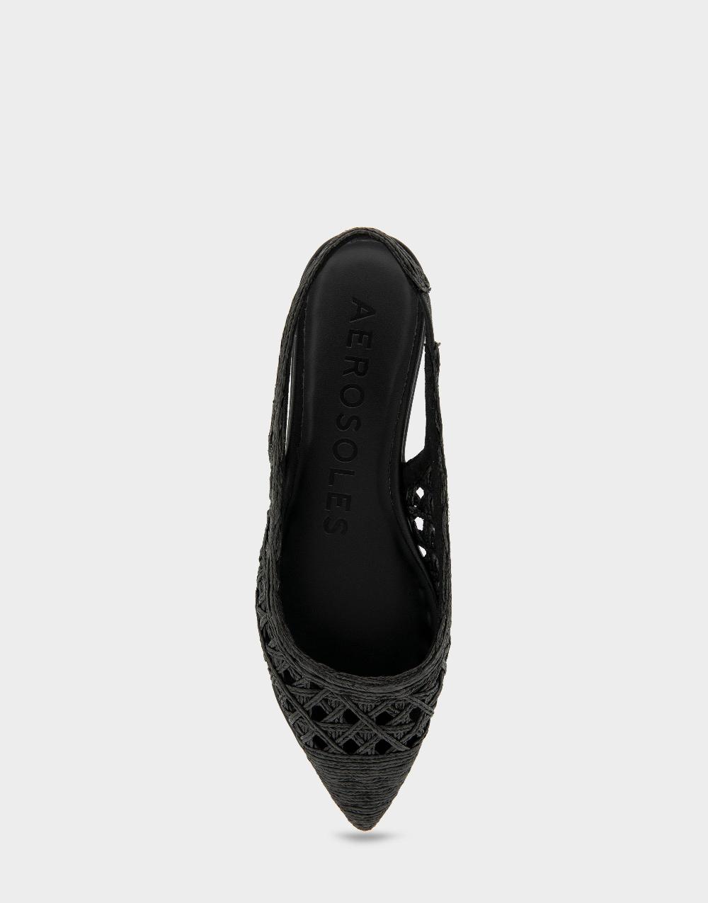 Aerosoles Comfortable Women's Slingback Flats In Black Embroidered Raffia Fabric