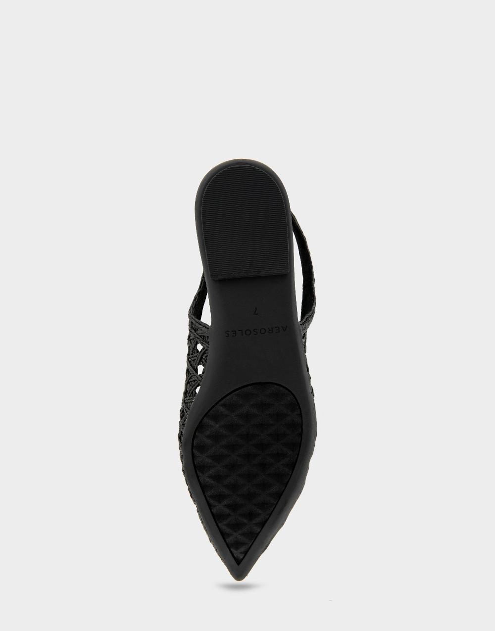 Aerosoles Comfortable Women's Slingback Flats In Black Embroidered Raffia Fabric
