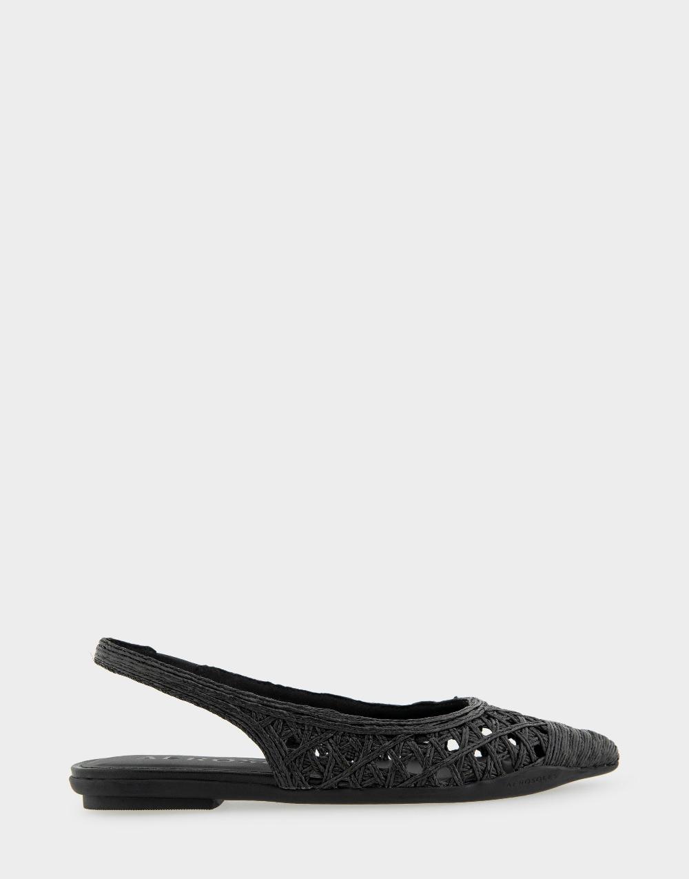 aerosoles Comfortable Women's Slingback Flats in Black Embroidered Raffia Fabric