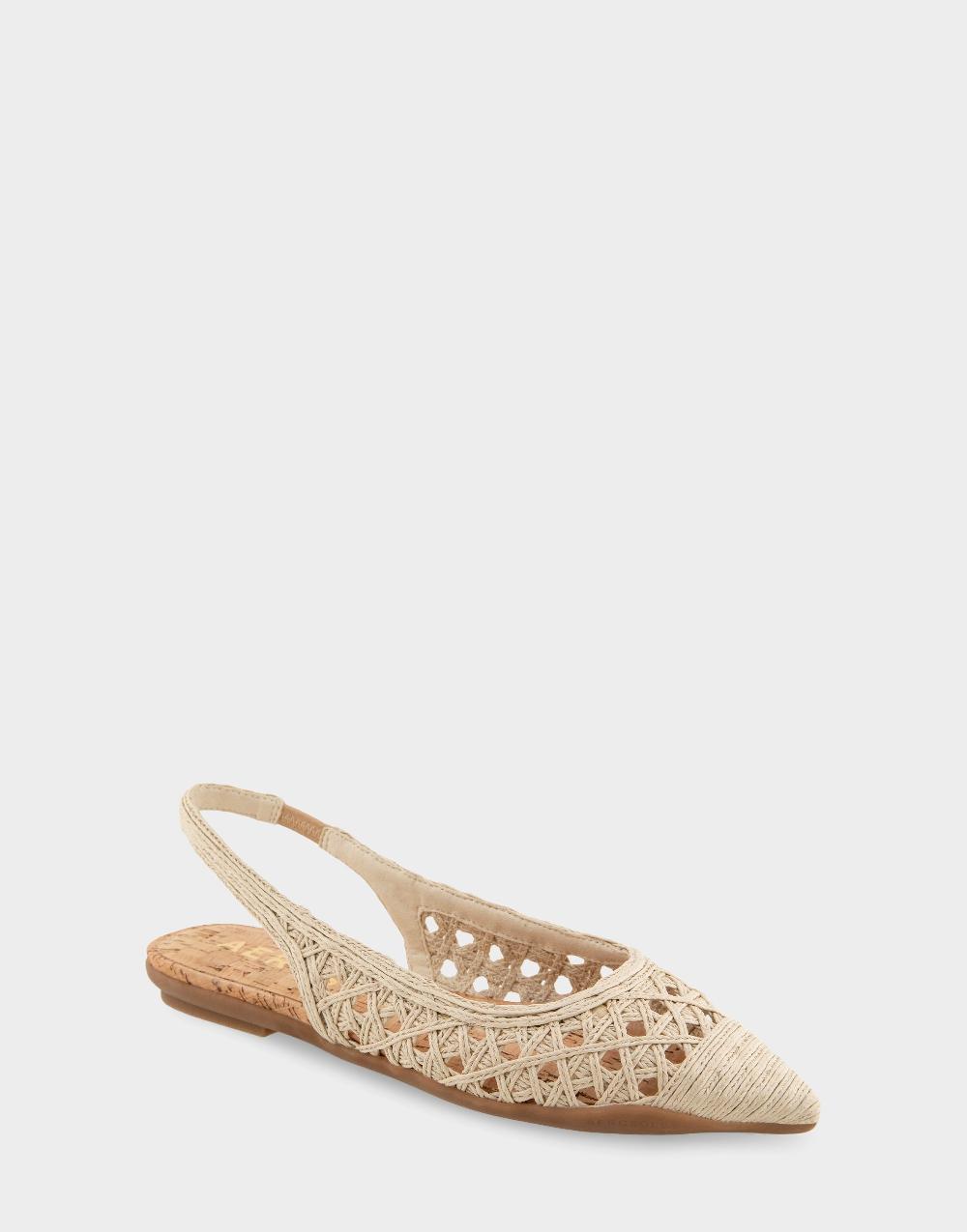 Aerosoles Comfortable Women's Slingback Flats In Natural Embroidered Raffia Fabric