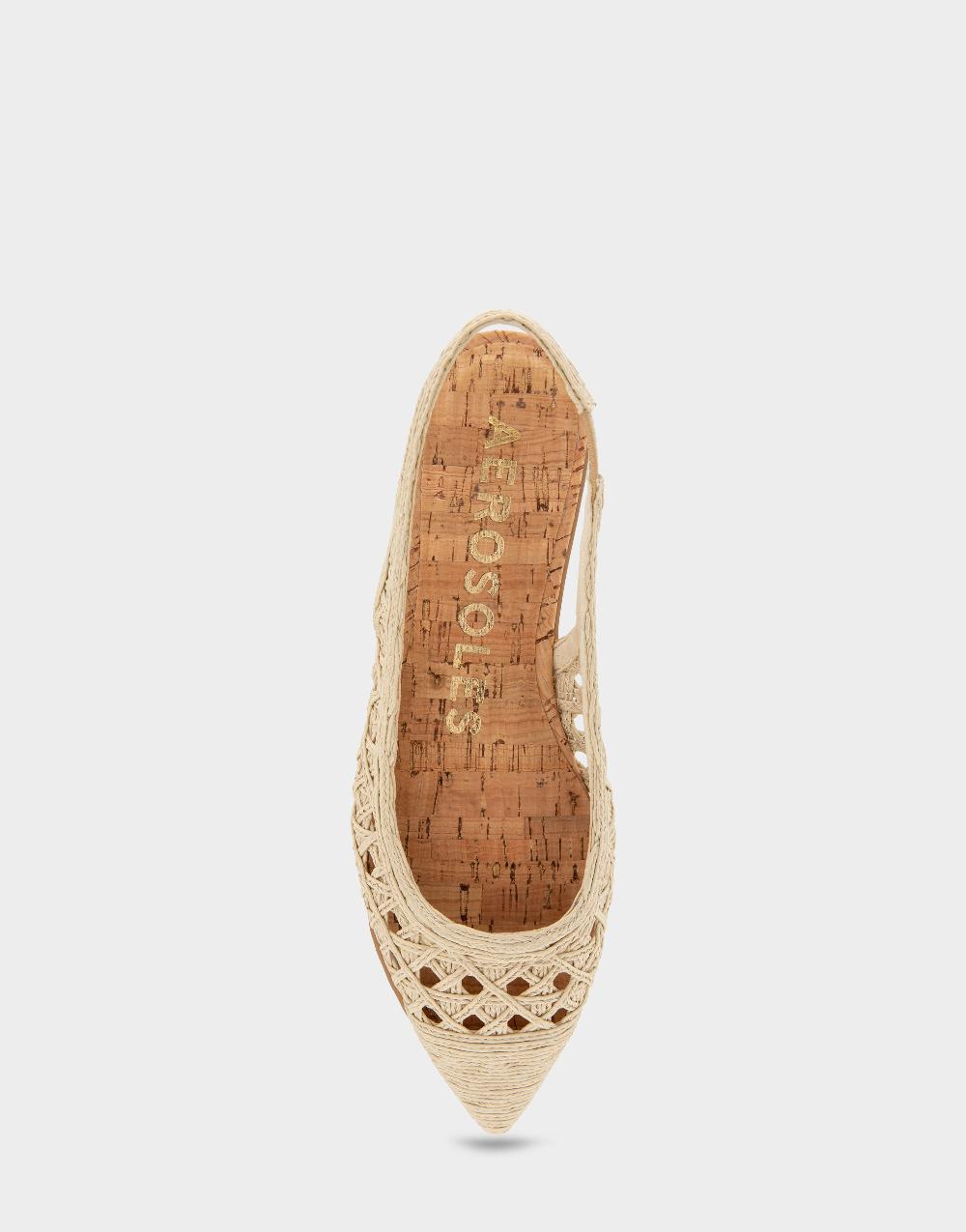 Aerosoles Comfortable Women's Slingback Flats In Natural Embroidered Raffia Fabric