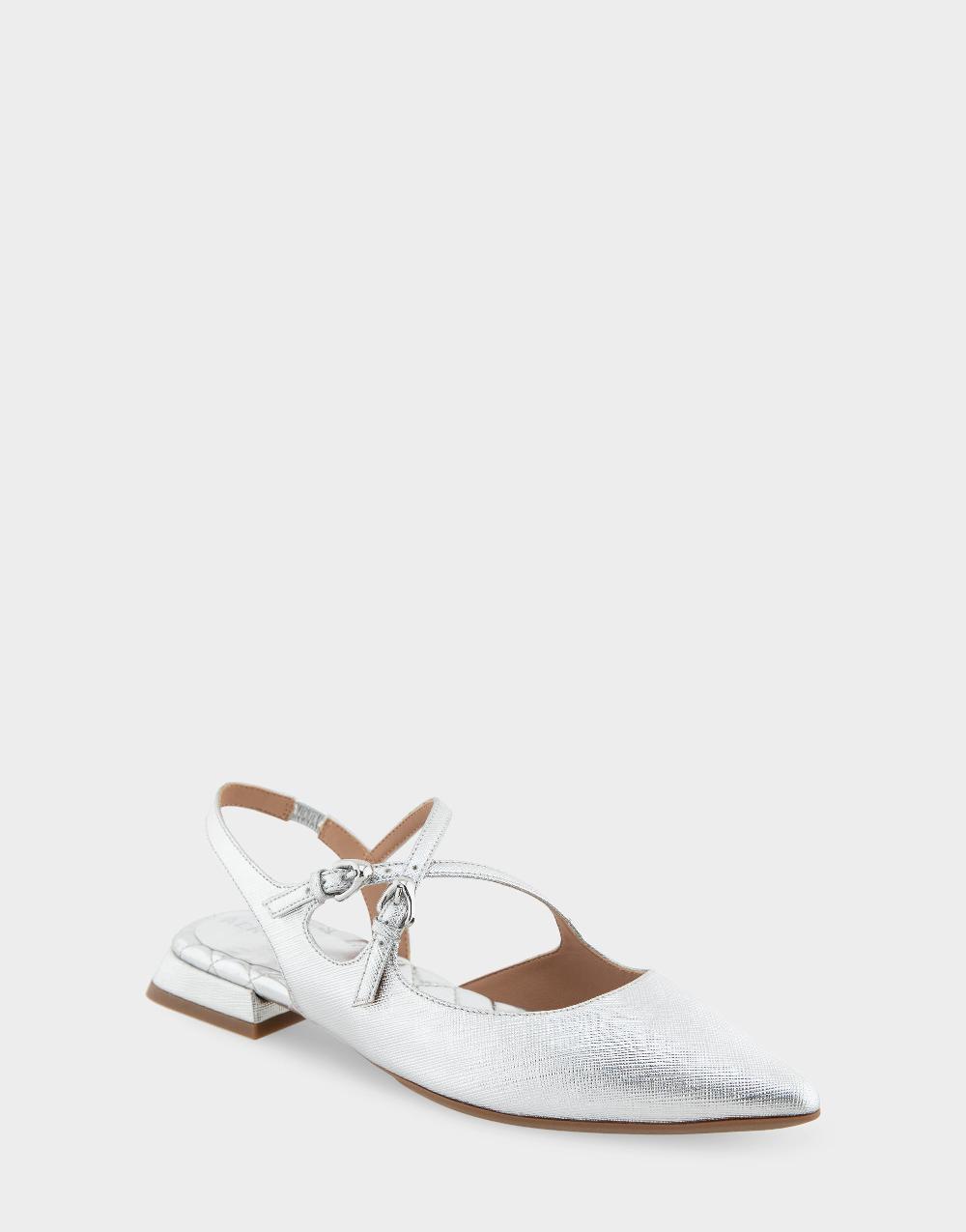 Aerosoles Comfortable Women's Slingback Flats In Silver Metallic Textured Faux Leather