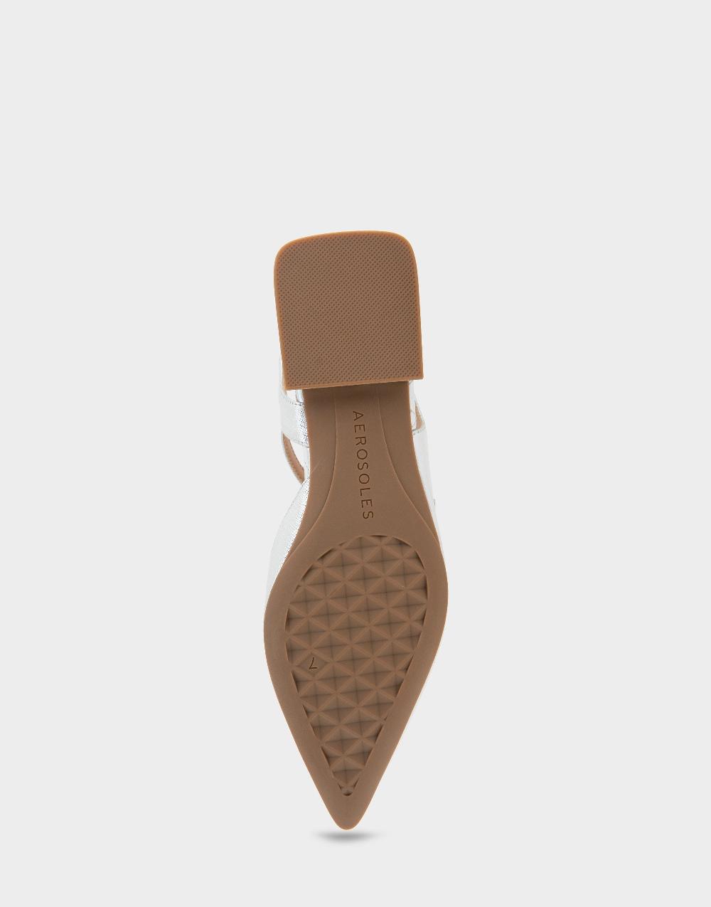 Aerosoles Comfortable Women's Slingback Flats In Silver Metallic Textured Faux Leather