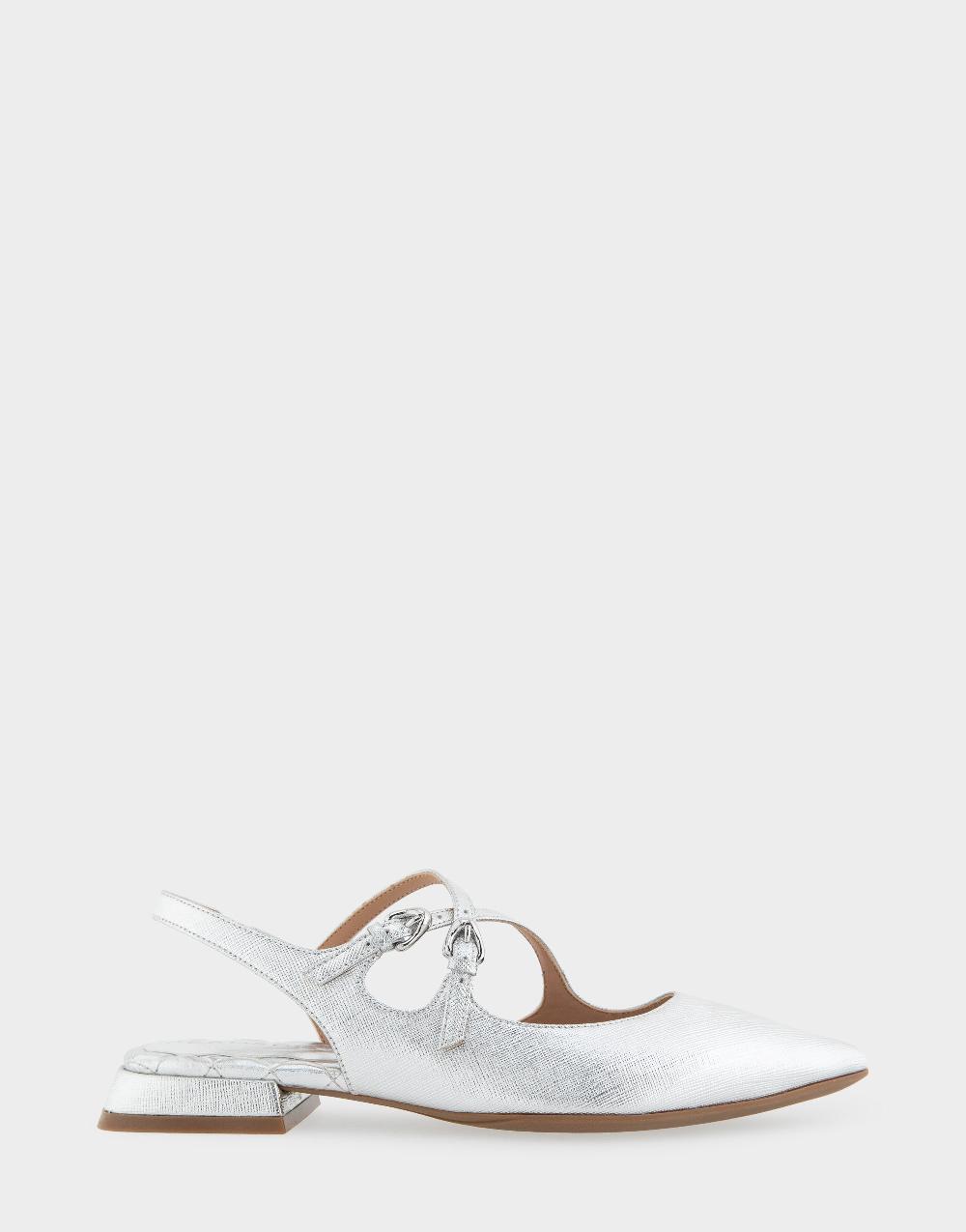 aerosoles Comfortable Women's Slingback Flats in Silver Metallic Textured Faux Leather