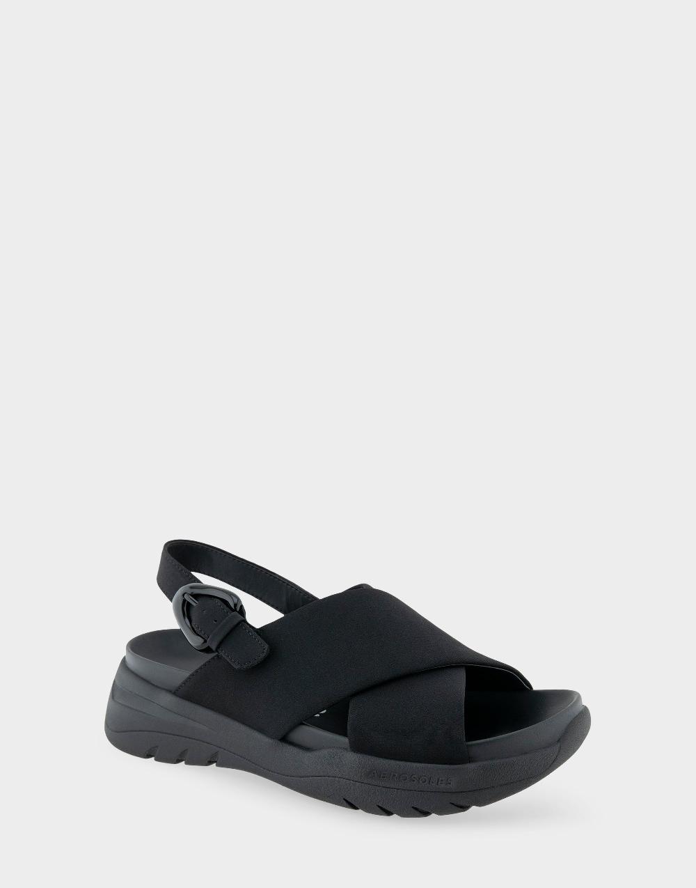 Aerosoles Comfortable Women's Sneaker Sandals In Black Stretch Gabardine Fabric