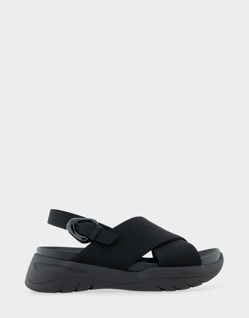 aerosoles Comfortable Women's Sneaker Sandals in Black Stretch Gabardine Fabric