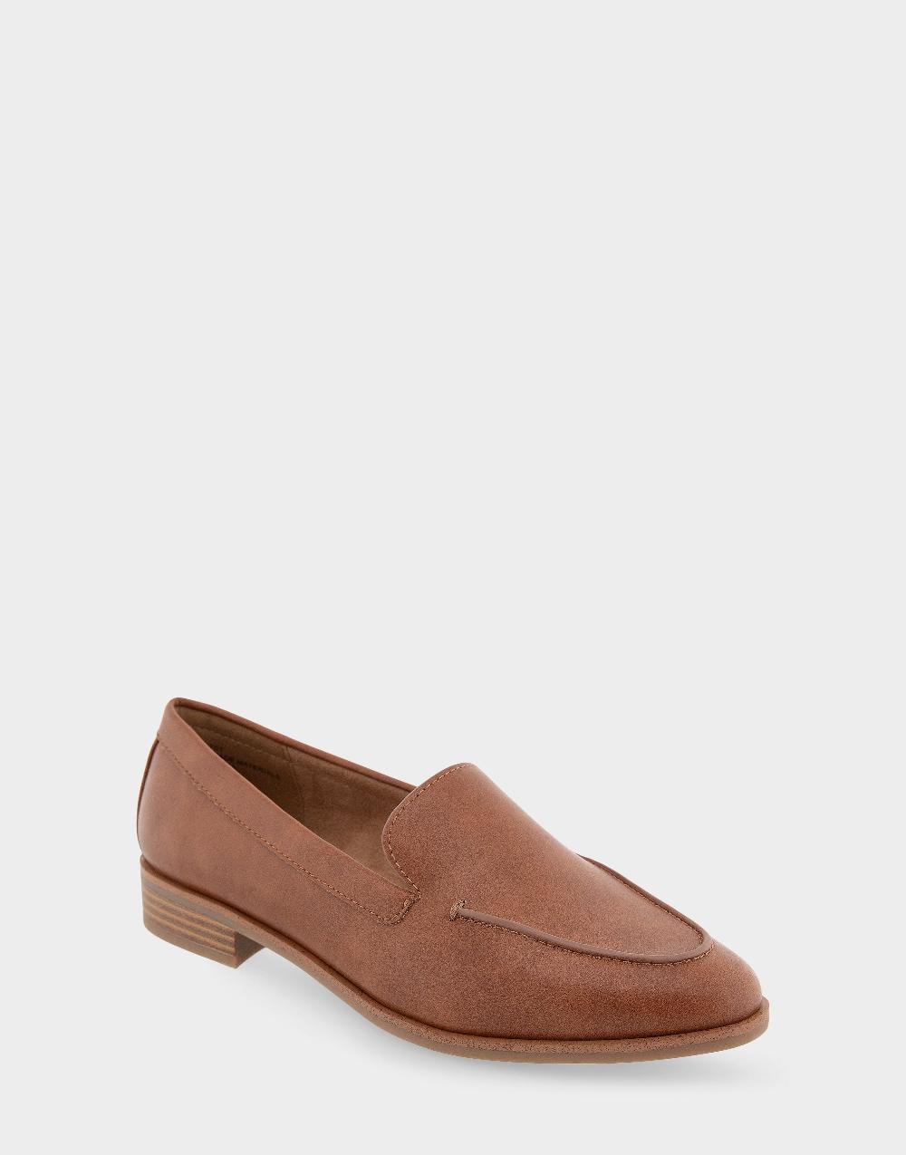 Aerosoles Comfortable Women's Tailored Loafer In Dark Tan Faux Leather