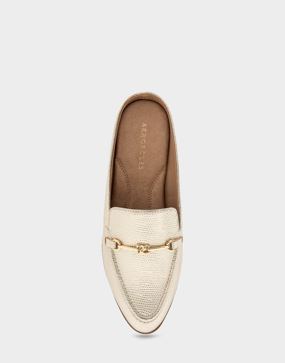 Aerosoles Comfortable Women's Tailored Loafer In Gold Metallic Lizard Embossed Faux Leather