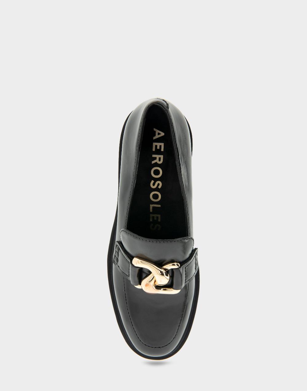 Aerosoles Comfortable Women's Textured Link Hardware Platform Loafer In Black Burnished Faux Leather Faux Leather