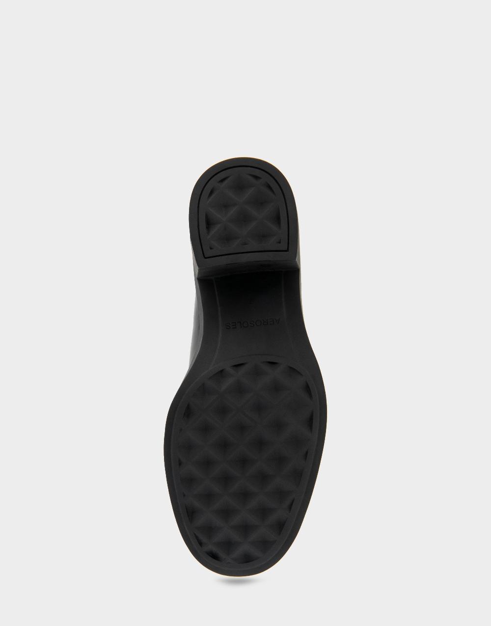 Aerosoles Comfortable Women's Textured Link Hardware Platform Loafer In Black Burnished Faux Leather Faux Leather