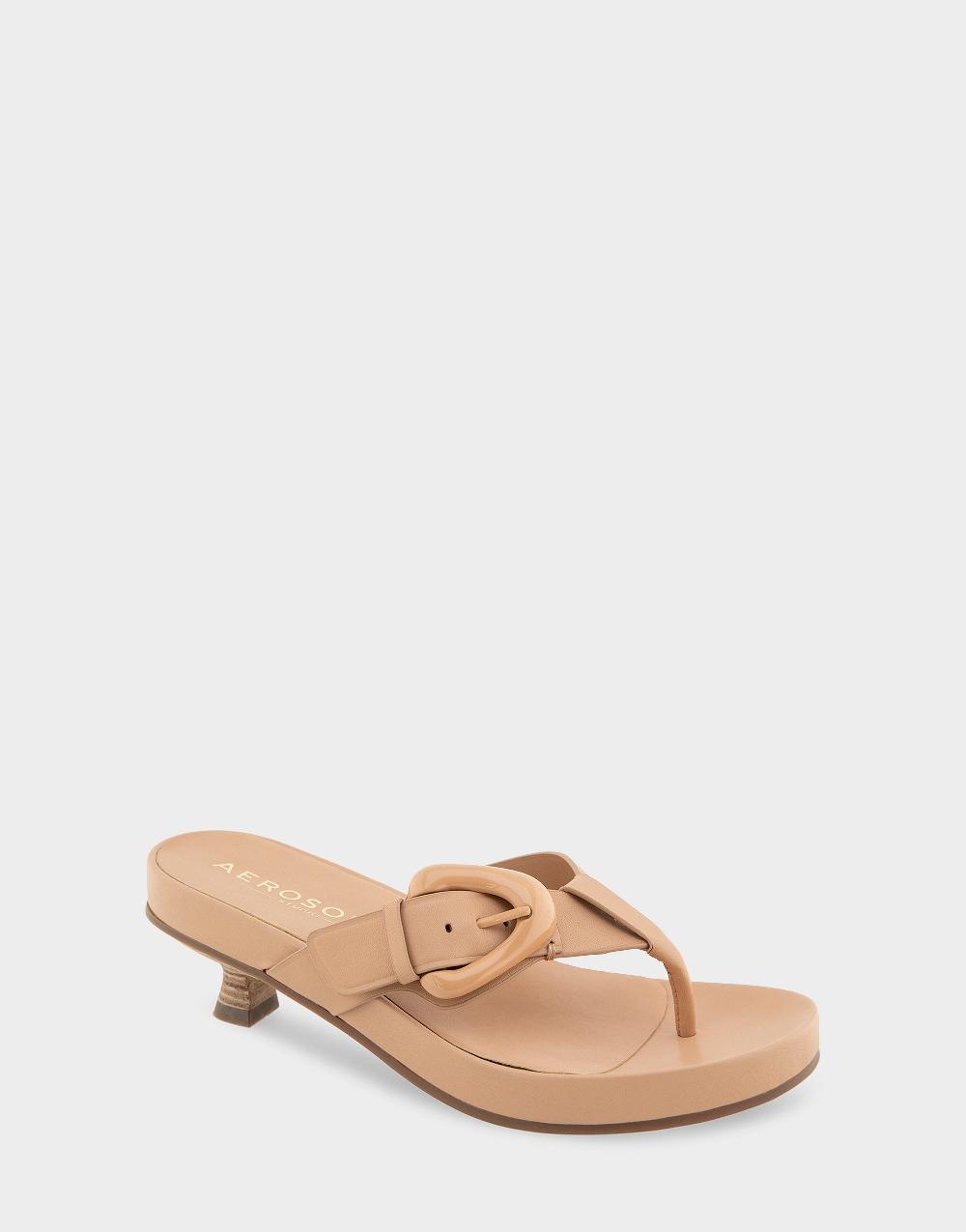 Aerosoles Comfortable Women's Thong Sandals In Beige Bisque Leather