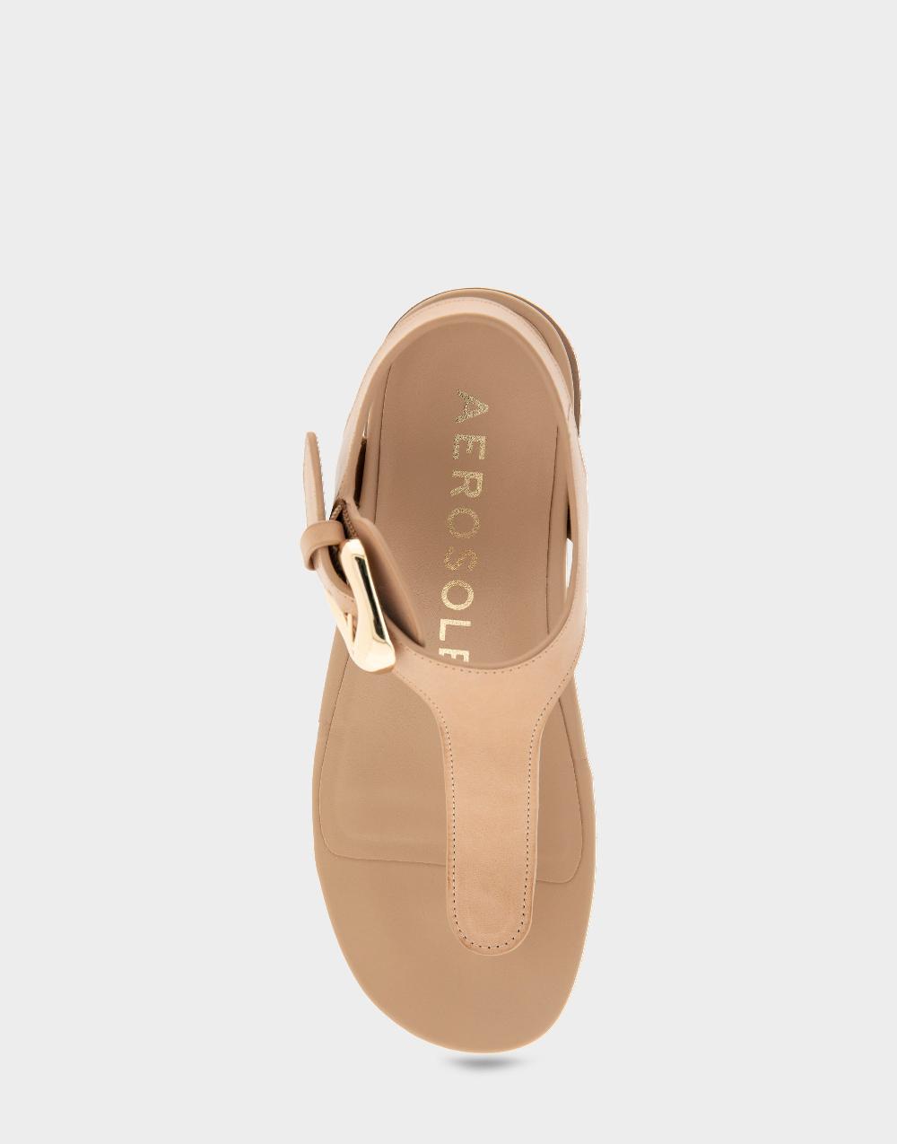 Aerosoles Comfortable Women's Thong Sandals In Beige Bisque Leather