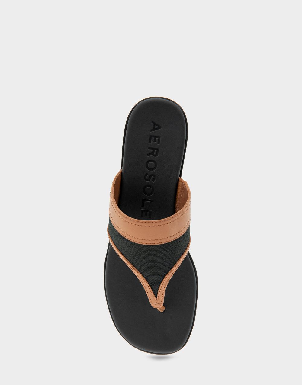 Aerosoles Comfortable Women's Thong Sandals In Black Canvas Canvas Fabric