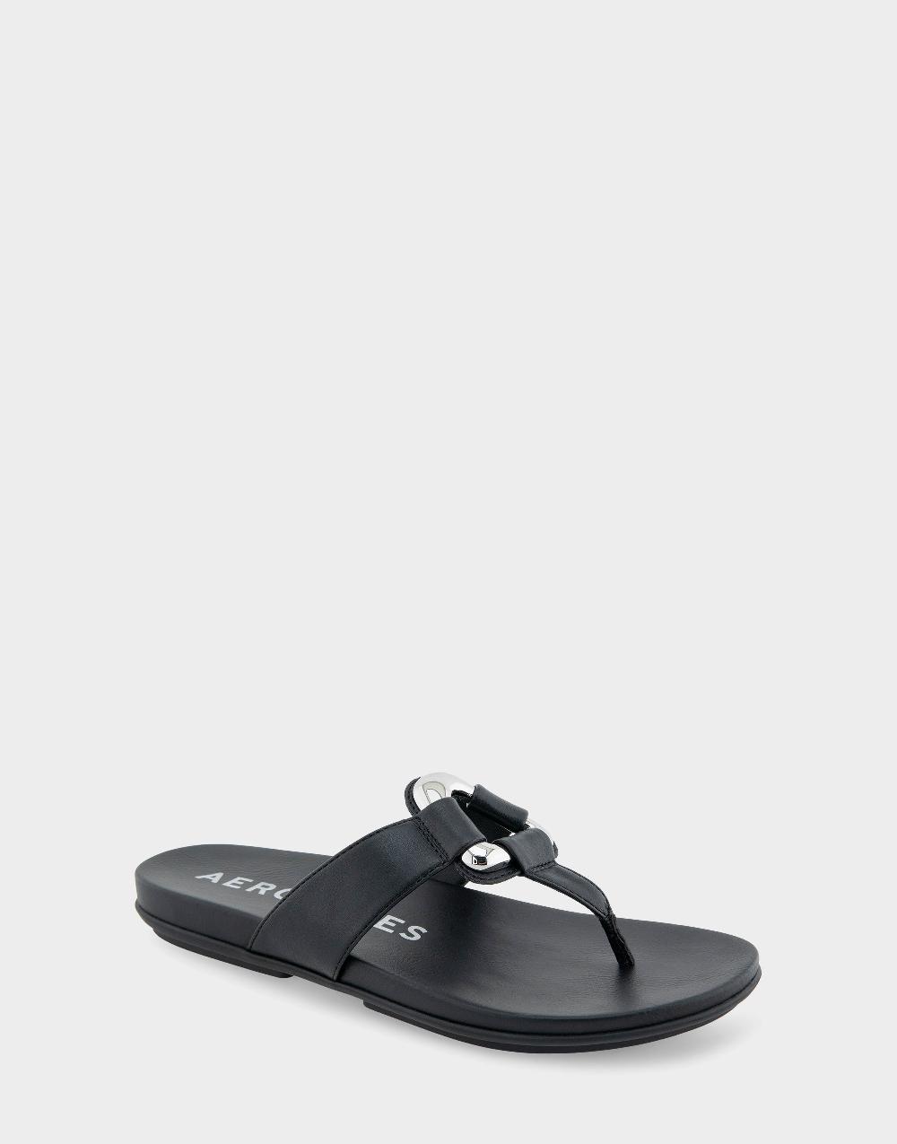 Aerosoles Comfortable Women's Thong Sandals In Black Faux Leather