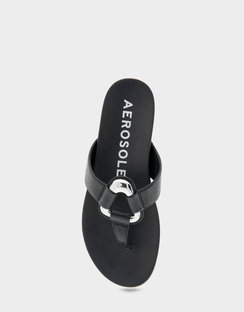 Aerosoles Comfortable Women's Thong Sandals In Black Faux Leather