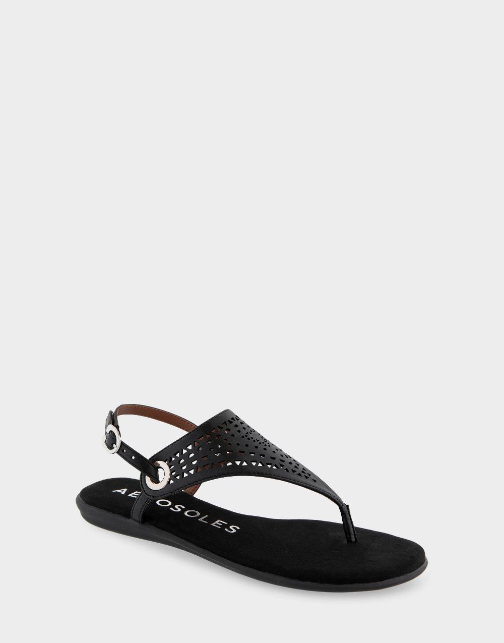 Aerosoles Comfortable Women's Thong Sandals In Black Faux Leather Faux Leather