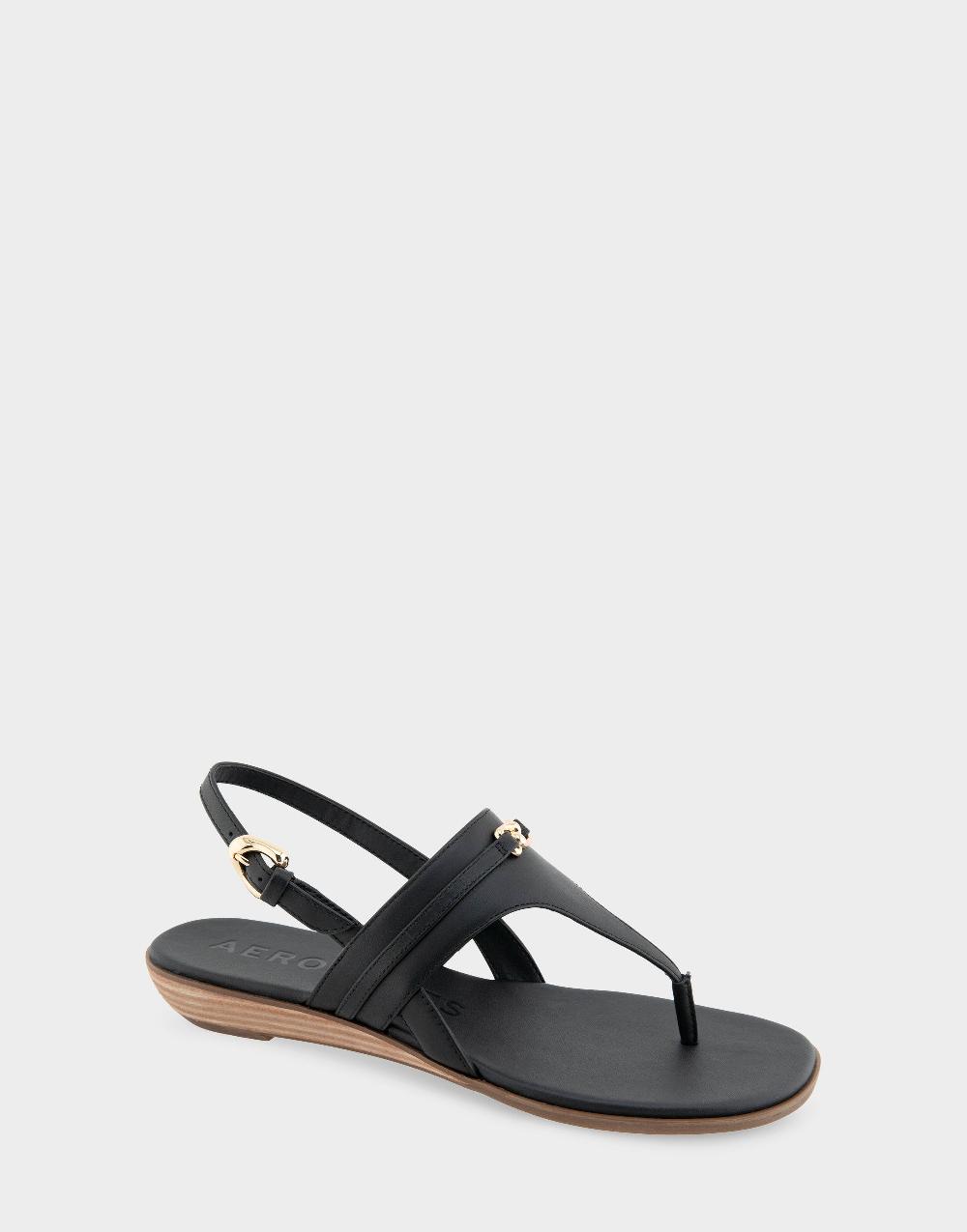 Aerosoles Comfortable Women's Thong Sandals In Black Faux Leather